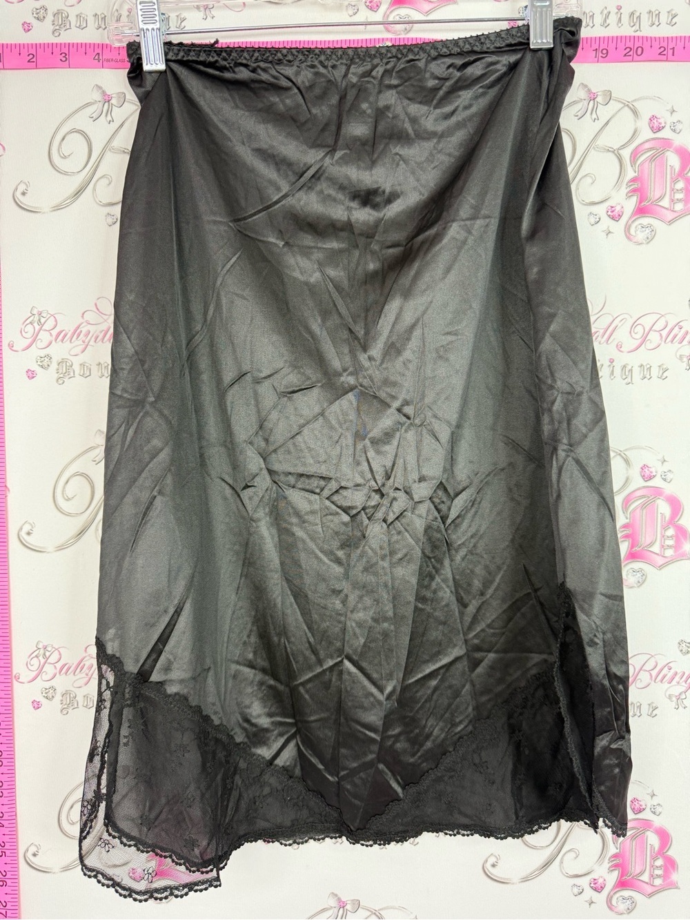 VOGUE BRA SKIRT Black Satin Half Slip with Lace Hem Lacie floral